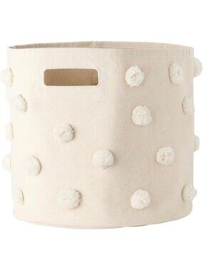 Natural Cotton Canvas Pom Pom Storage Basket, Stylish Bin for Home Organization